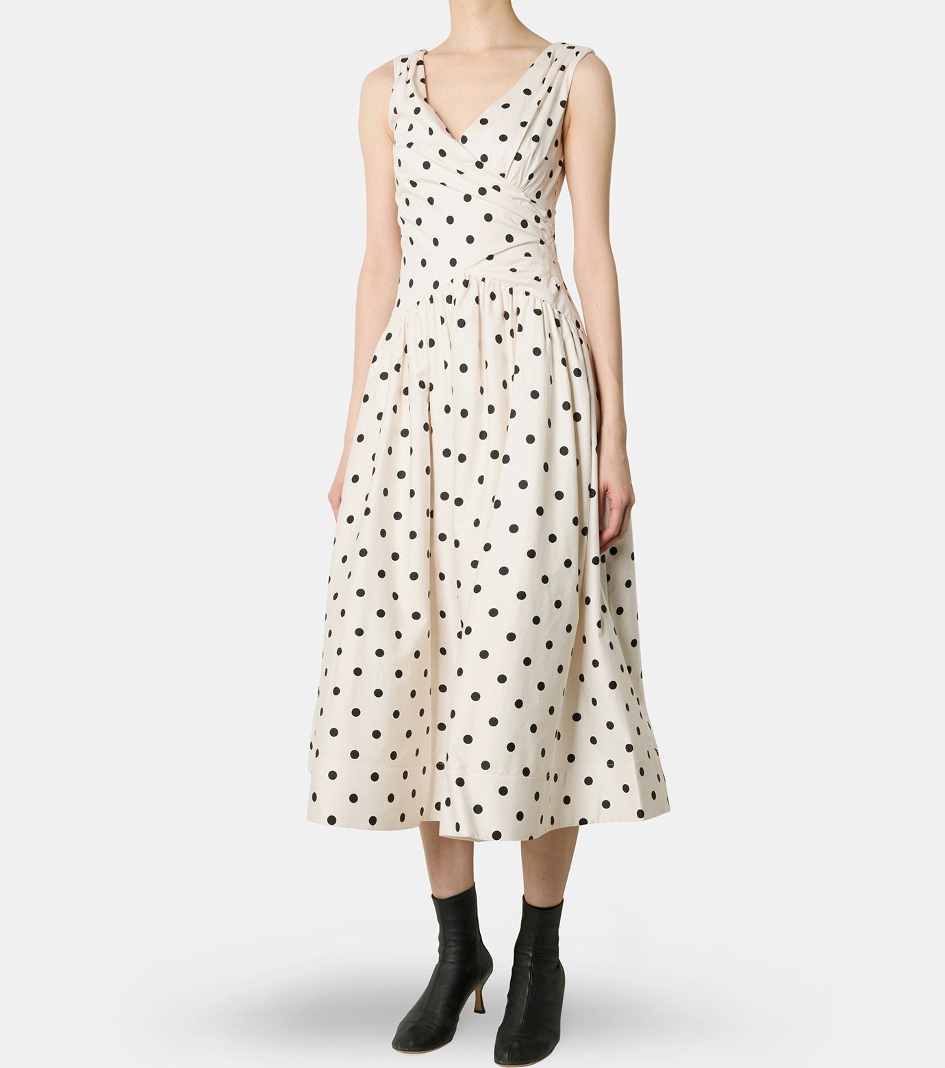 Cream Polka Dot Cotton Midi Dress