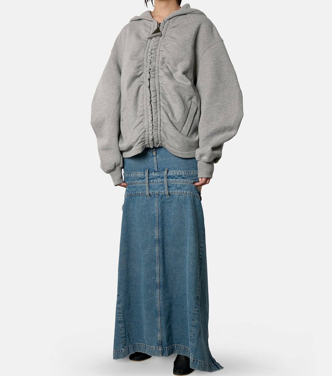 Gathered Zip Front Hoodie