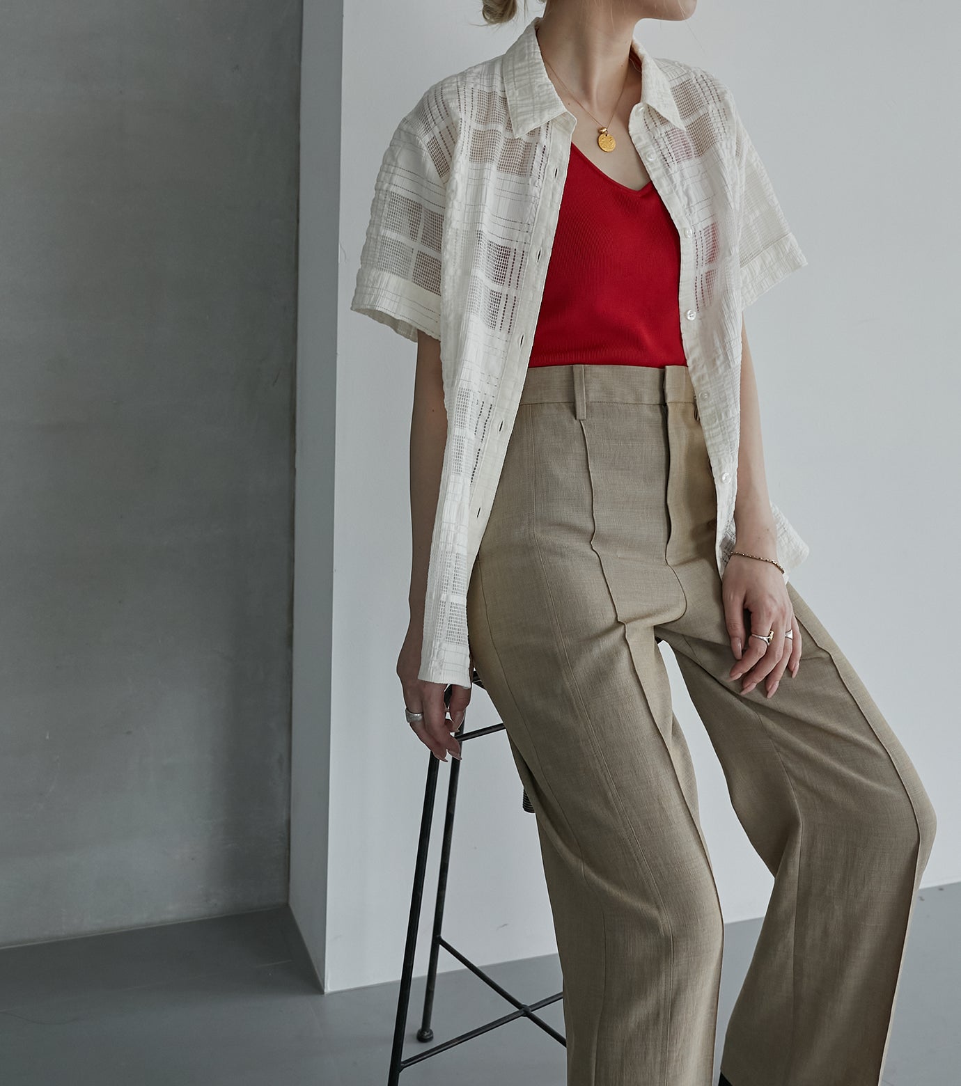 Checkered Lace Jacquard Shirt
