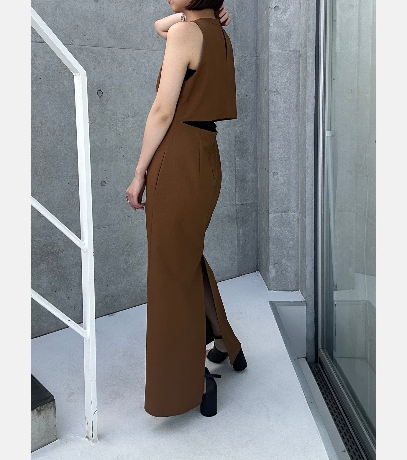 Americansleeve Back Slit Dress