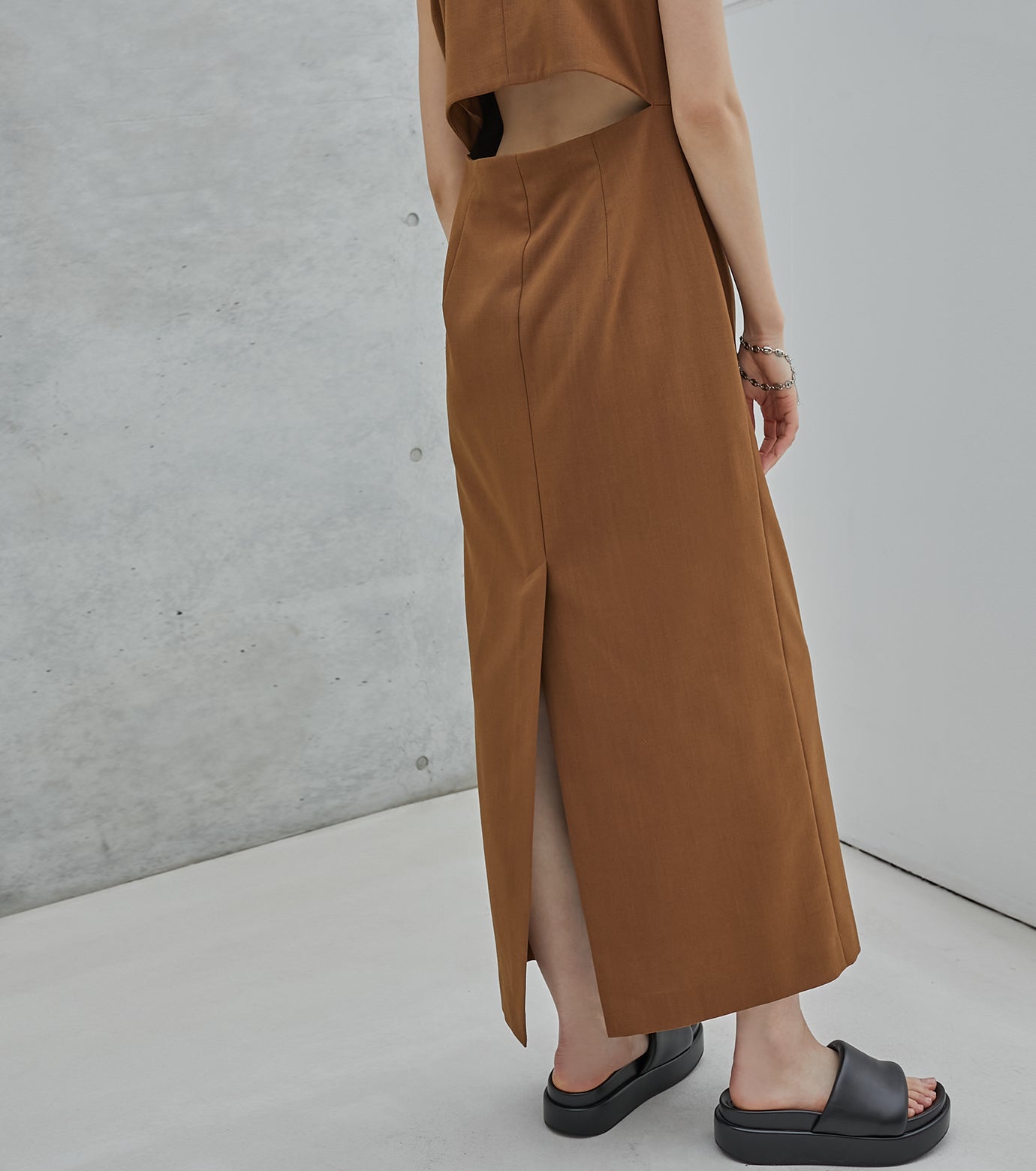 Americansleeve Back Slit Dress