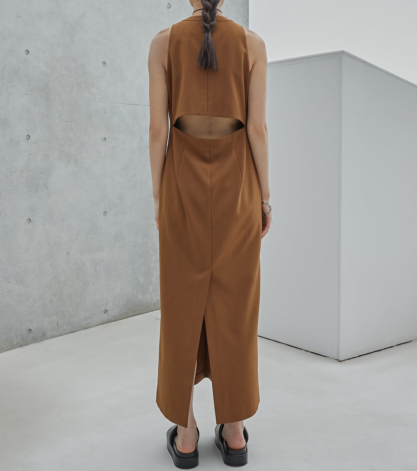 Americansleeve Back Slit Dress