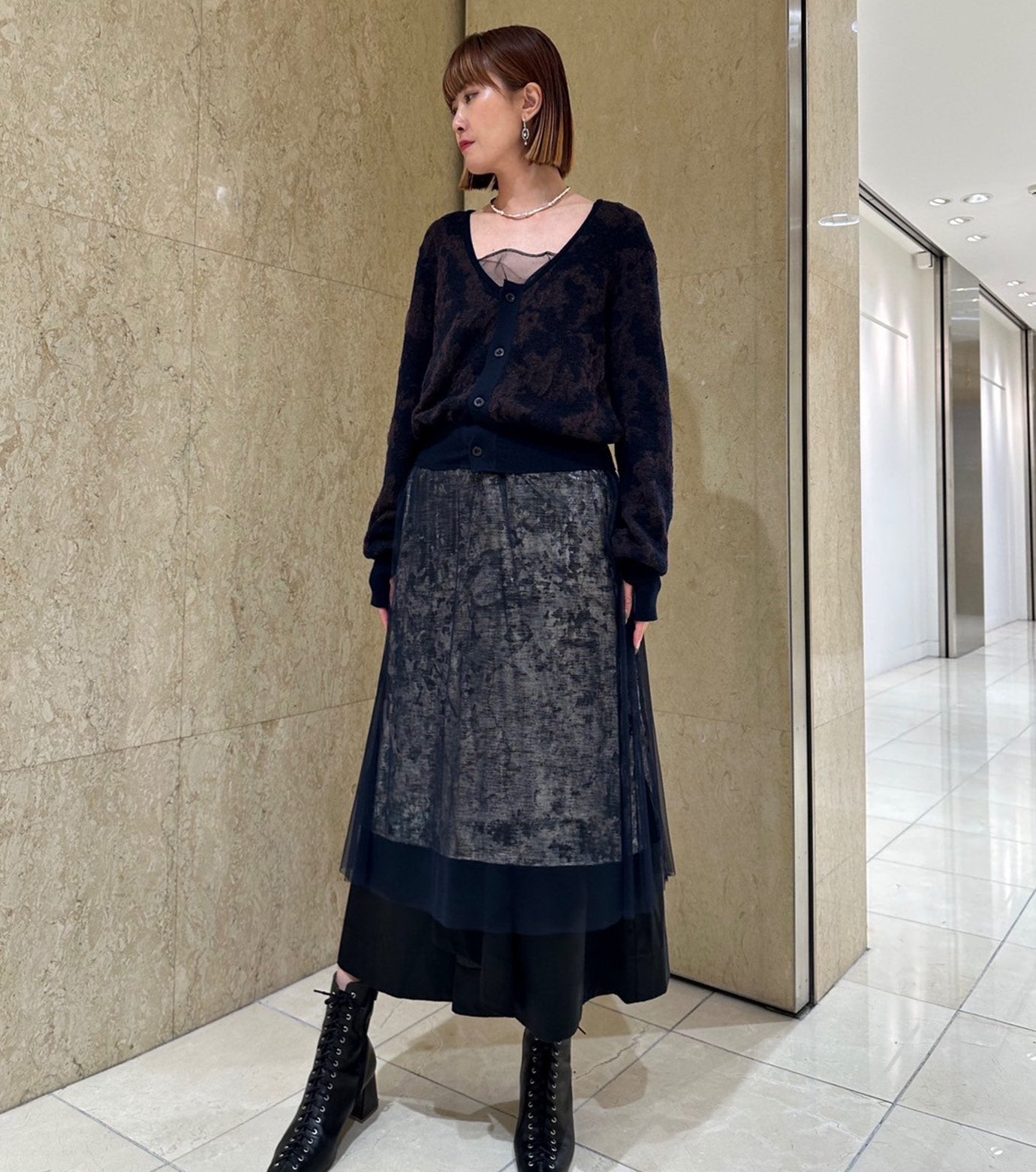 Layered Jacquard KNIT Cardigan