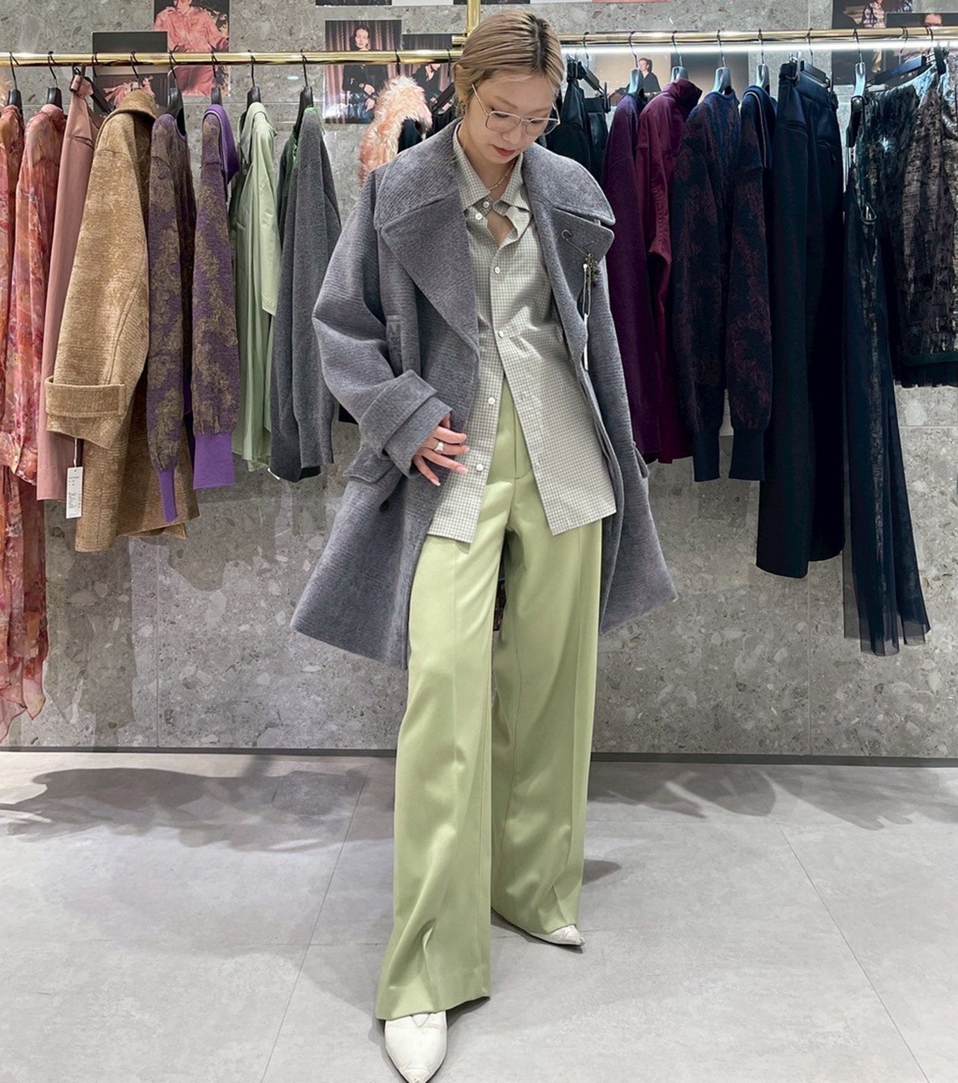 Wool Satin Straight Pants