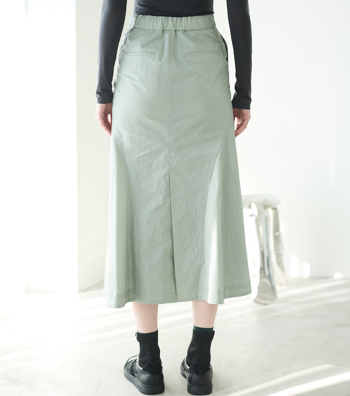 Nylon Leather Midi Skirt