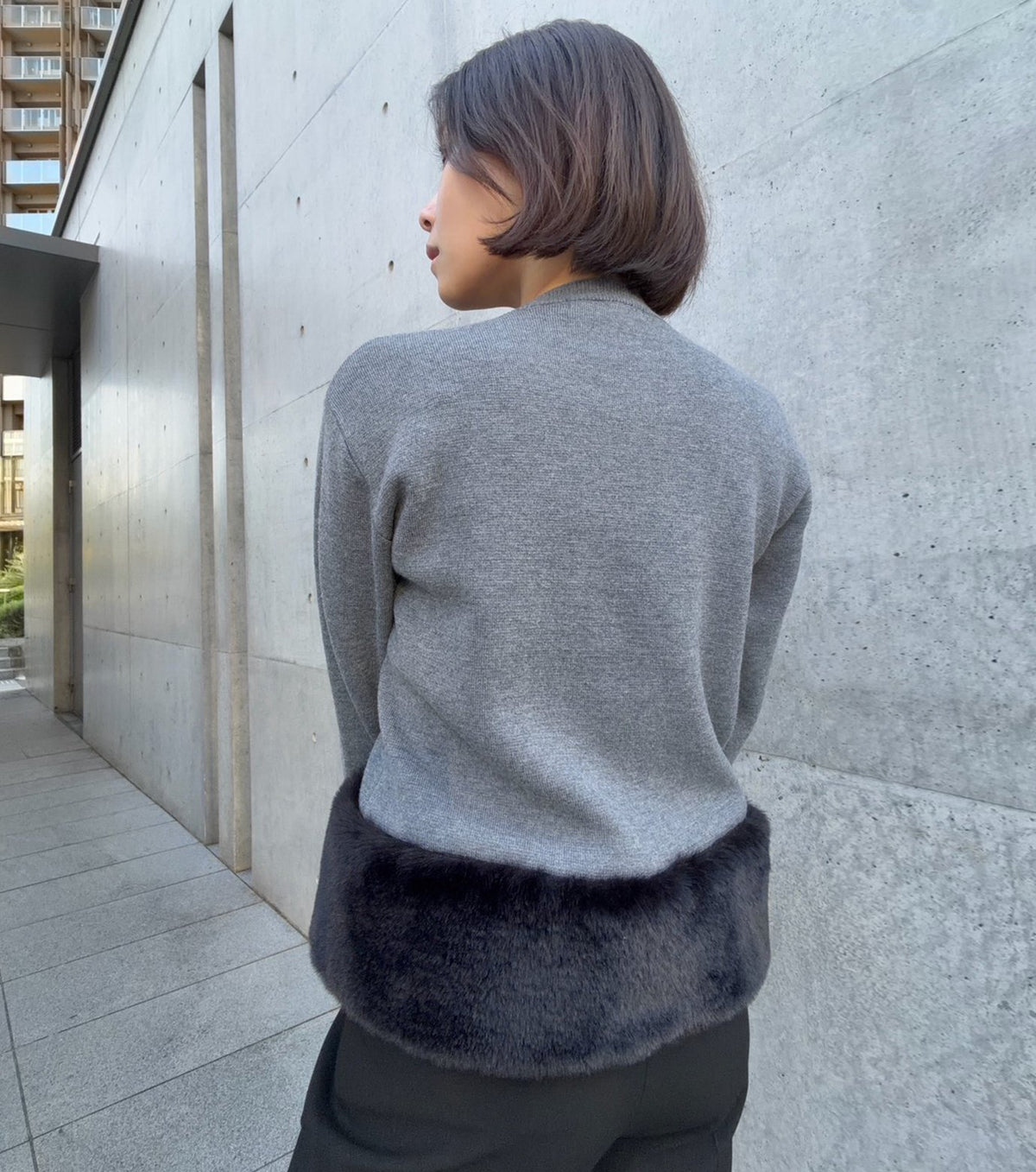 Faux Mink Hem Trim Knit Jacket