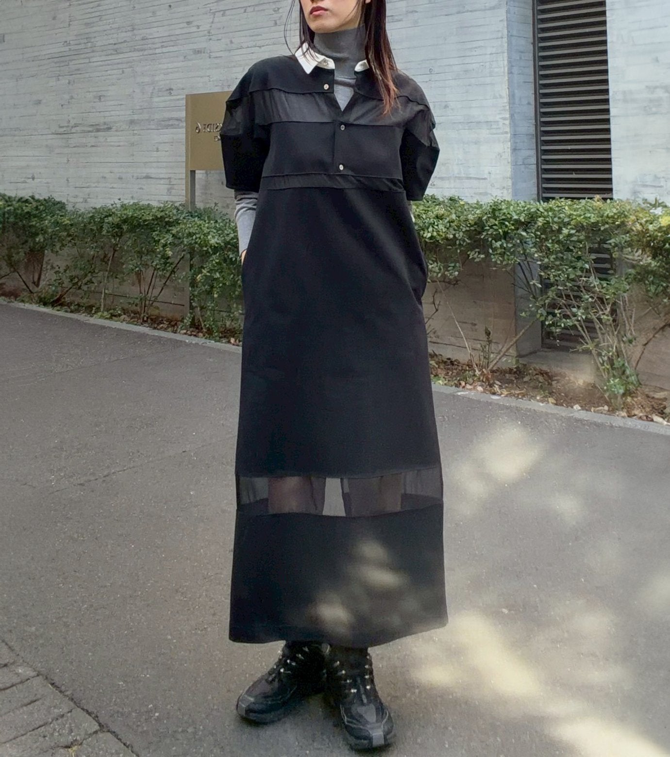 Sheer Detail Rugby Shirt Dress