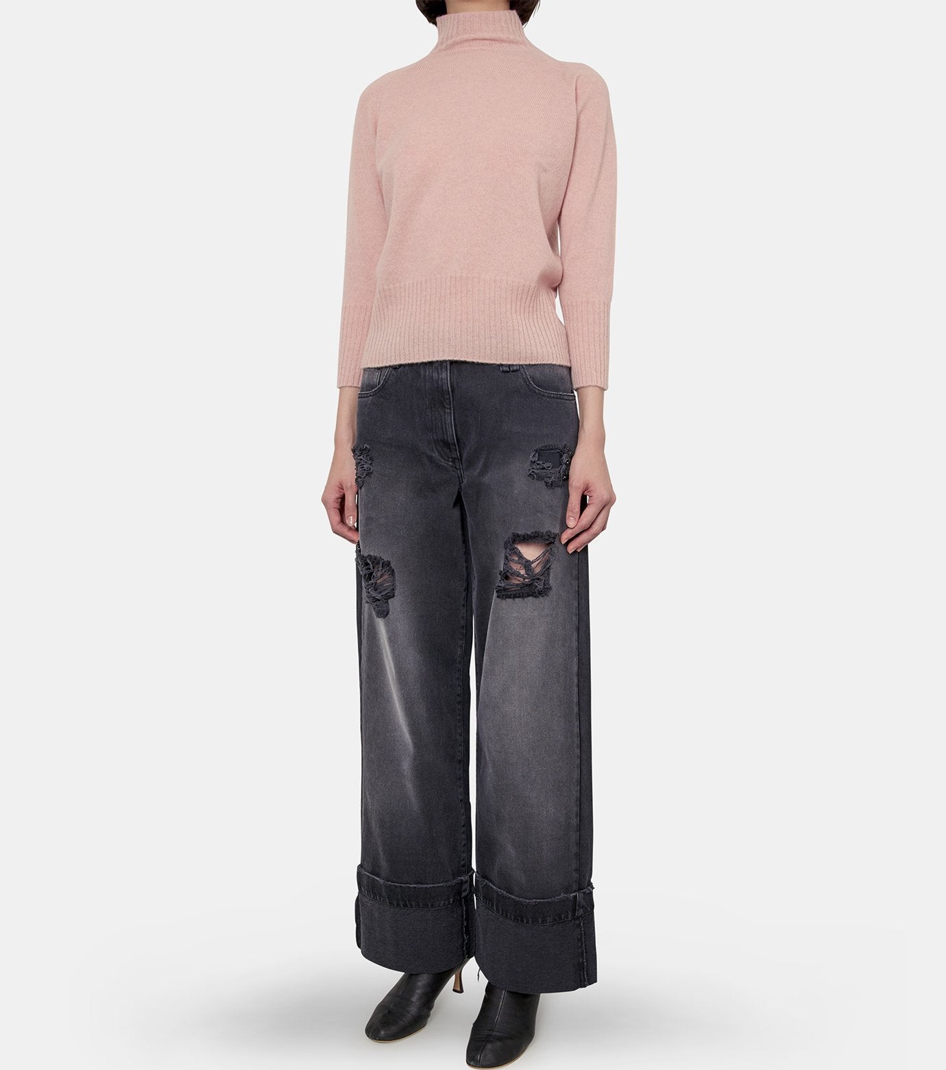 Back Ribbon Dtl High Neck Cashmere