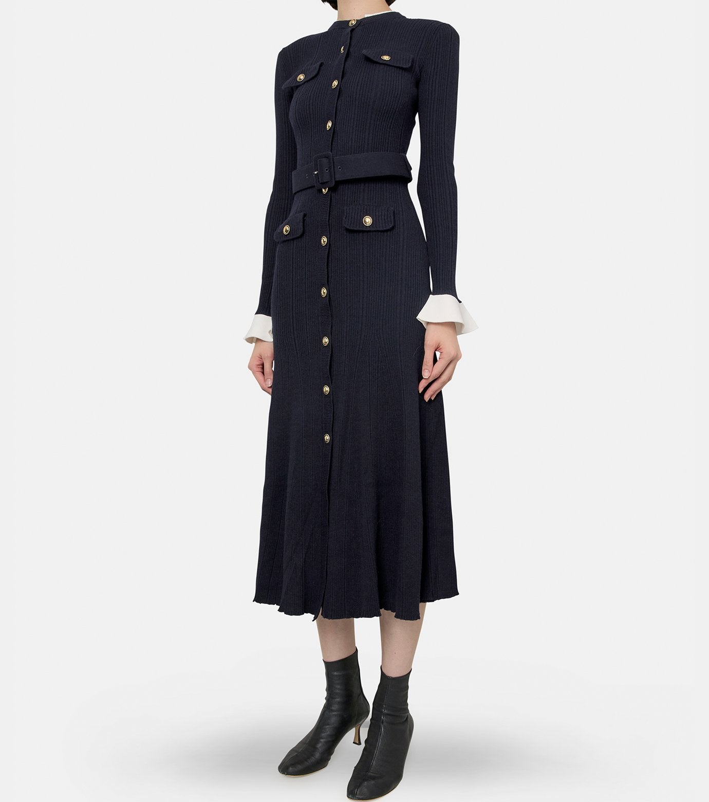 Navy Viscose Knit Midi Dress