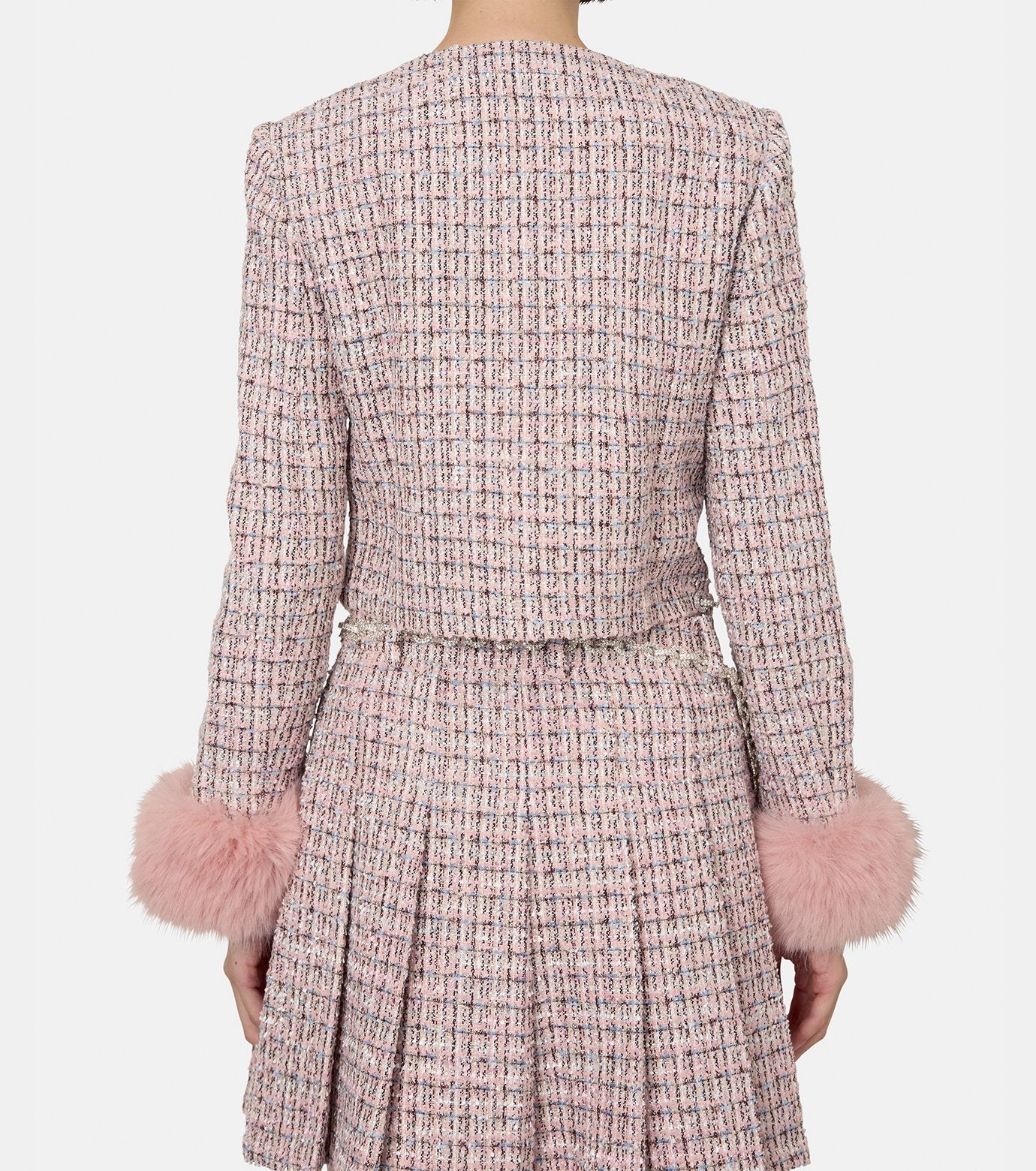 Pink Boucle Fur Cuff Jacket