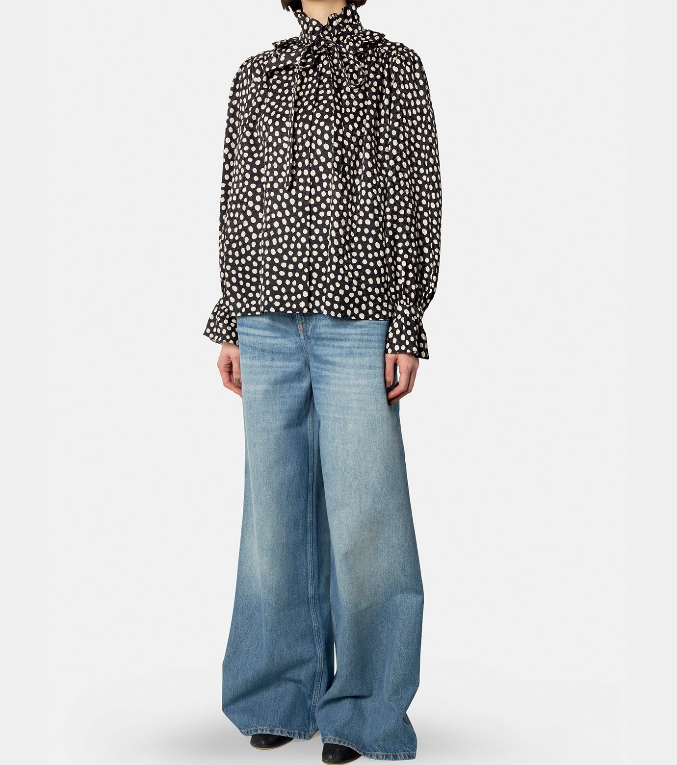 Silk Dots Bow Tie Blouse