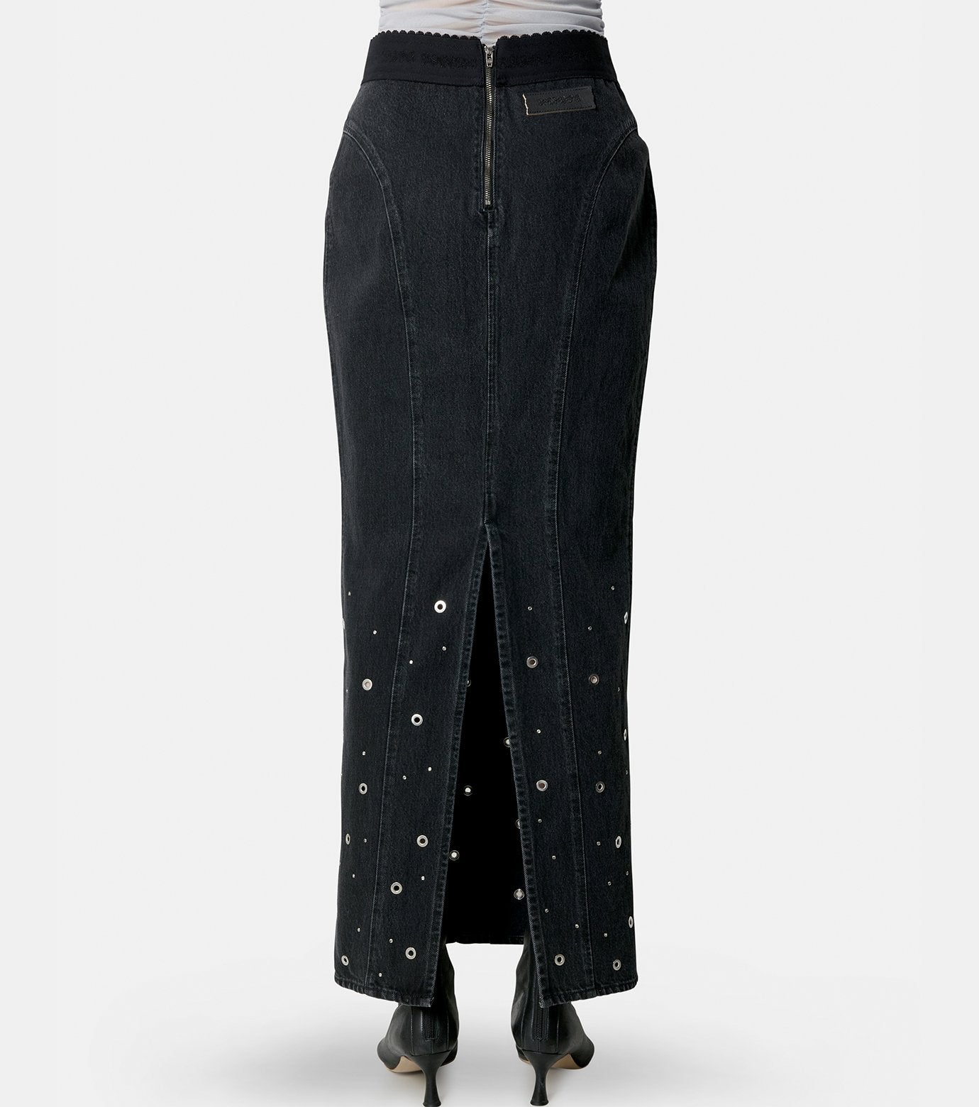 Denim Long Skirt w/Studs
