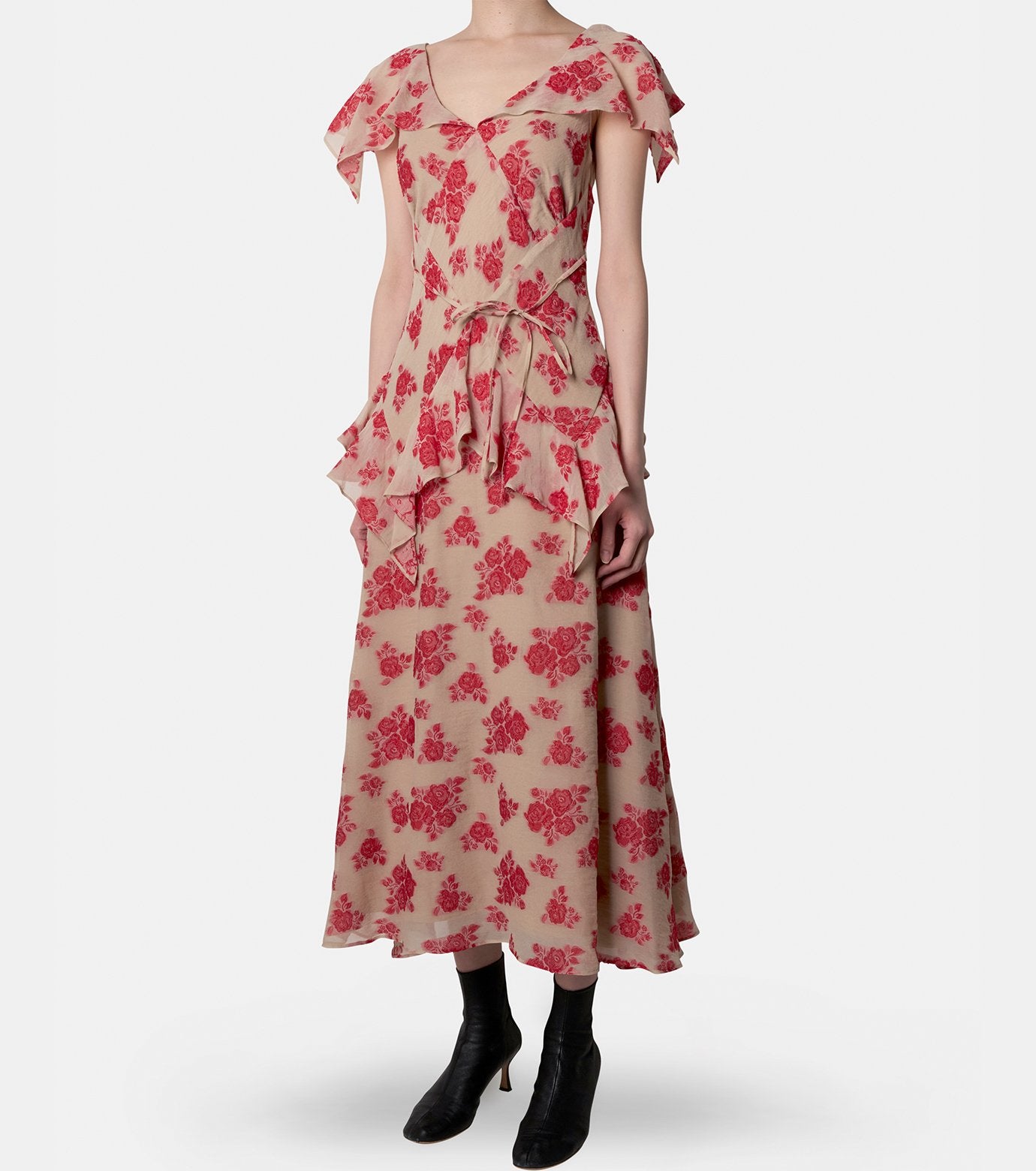 Sheer Floral Jacquard Dress