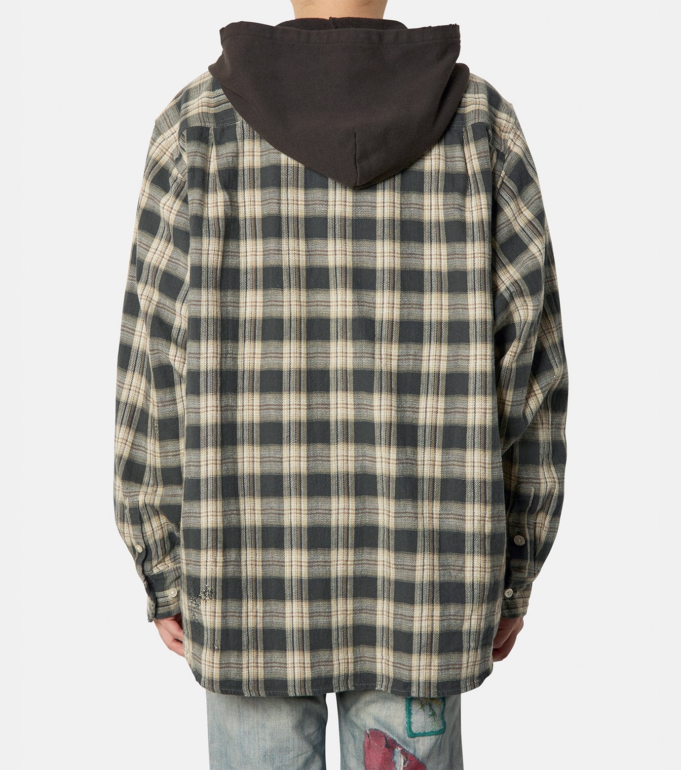 Distressed Check Shirt Hoodie