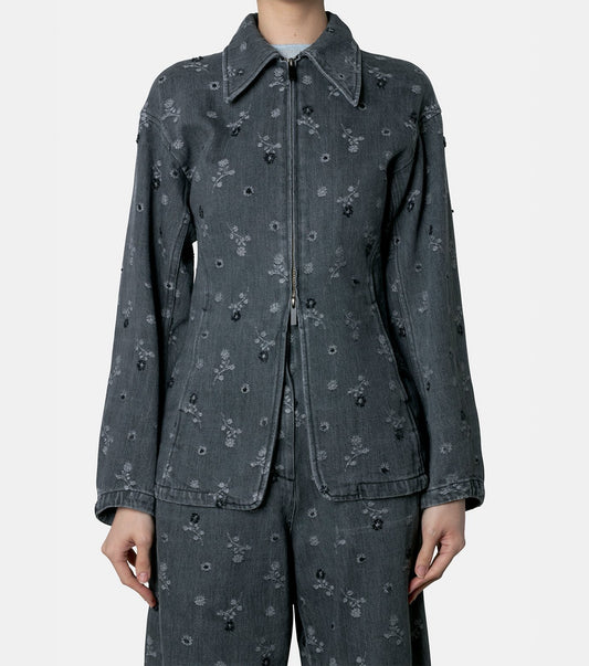 Flower Motif Denim Jacket