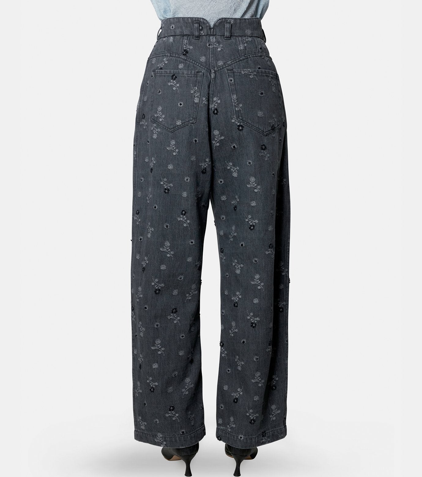 Flower Motif Denim Pants