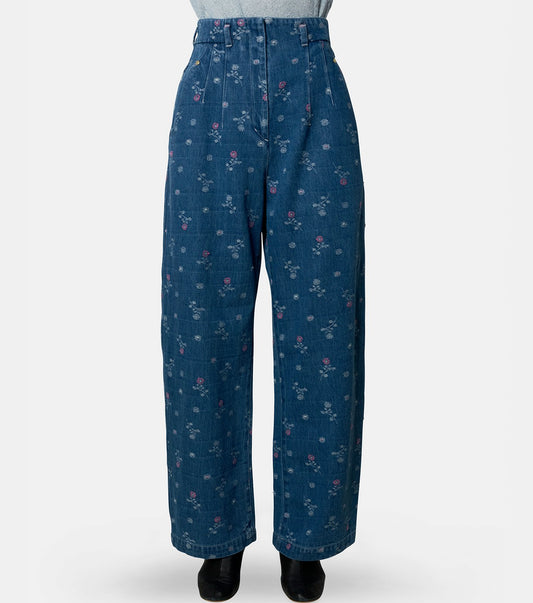Flower Motif Denim Pants
