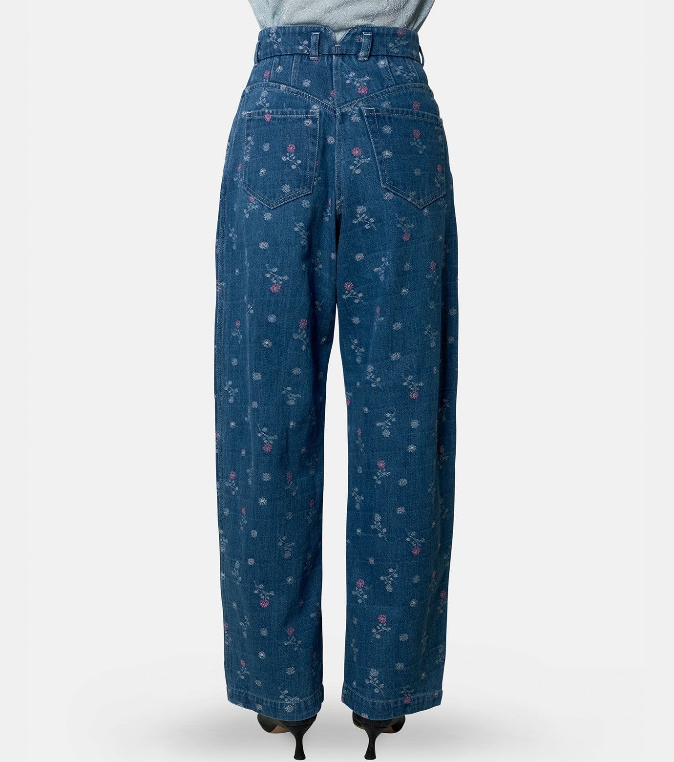 Flower Motif Denim Pants