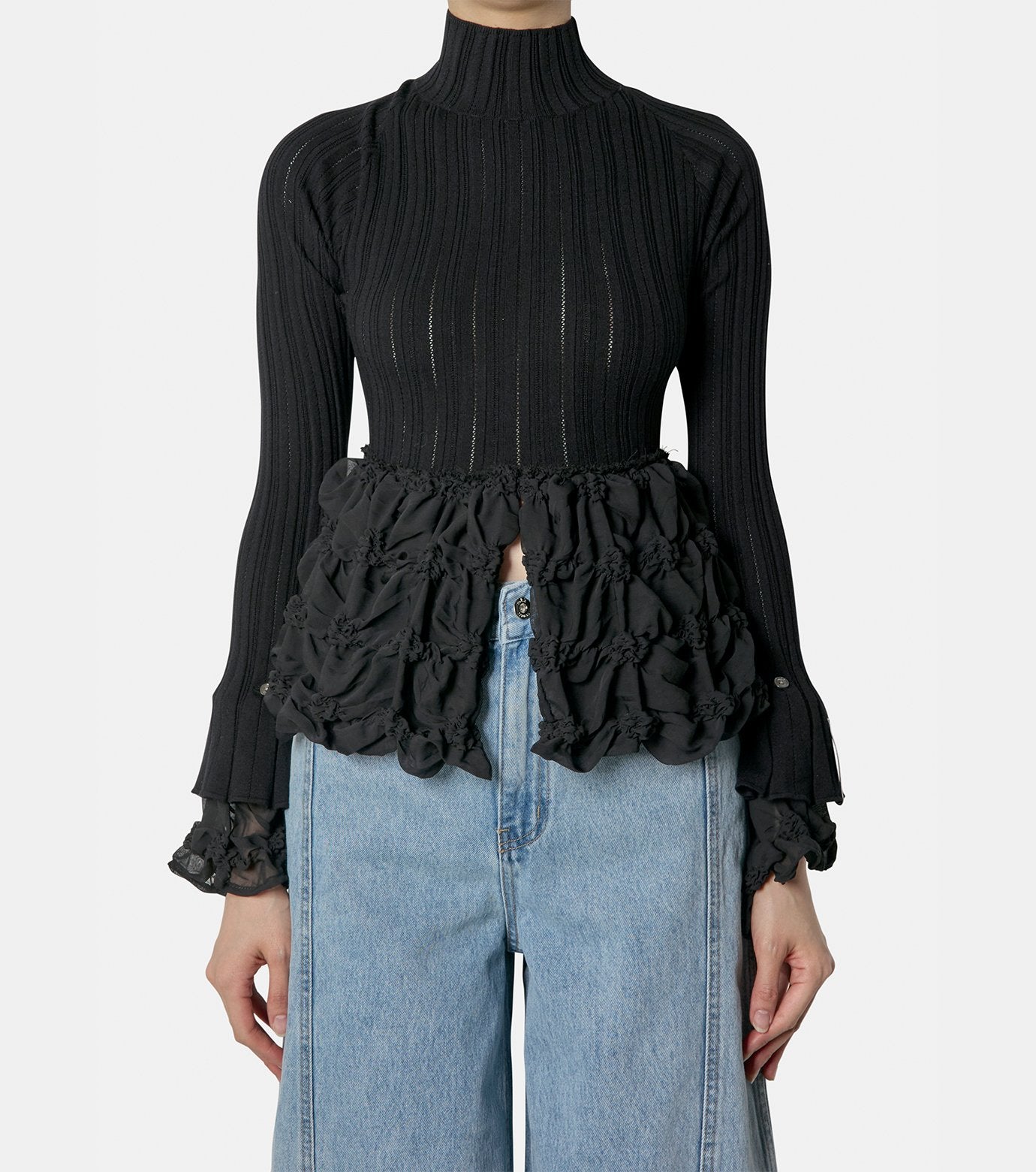 Back Open Smocking Cntrast Top