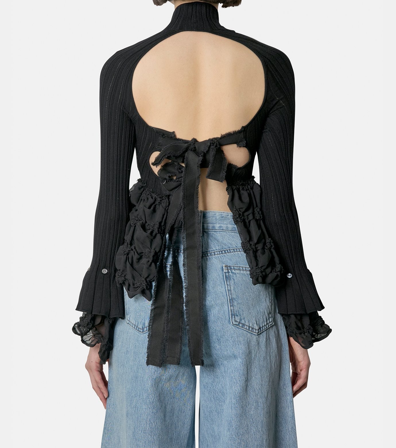 Back Open Smocking Cntrast Top