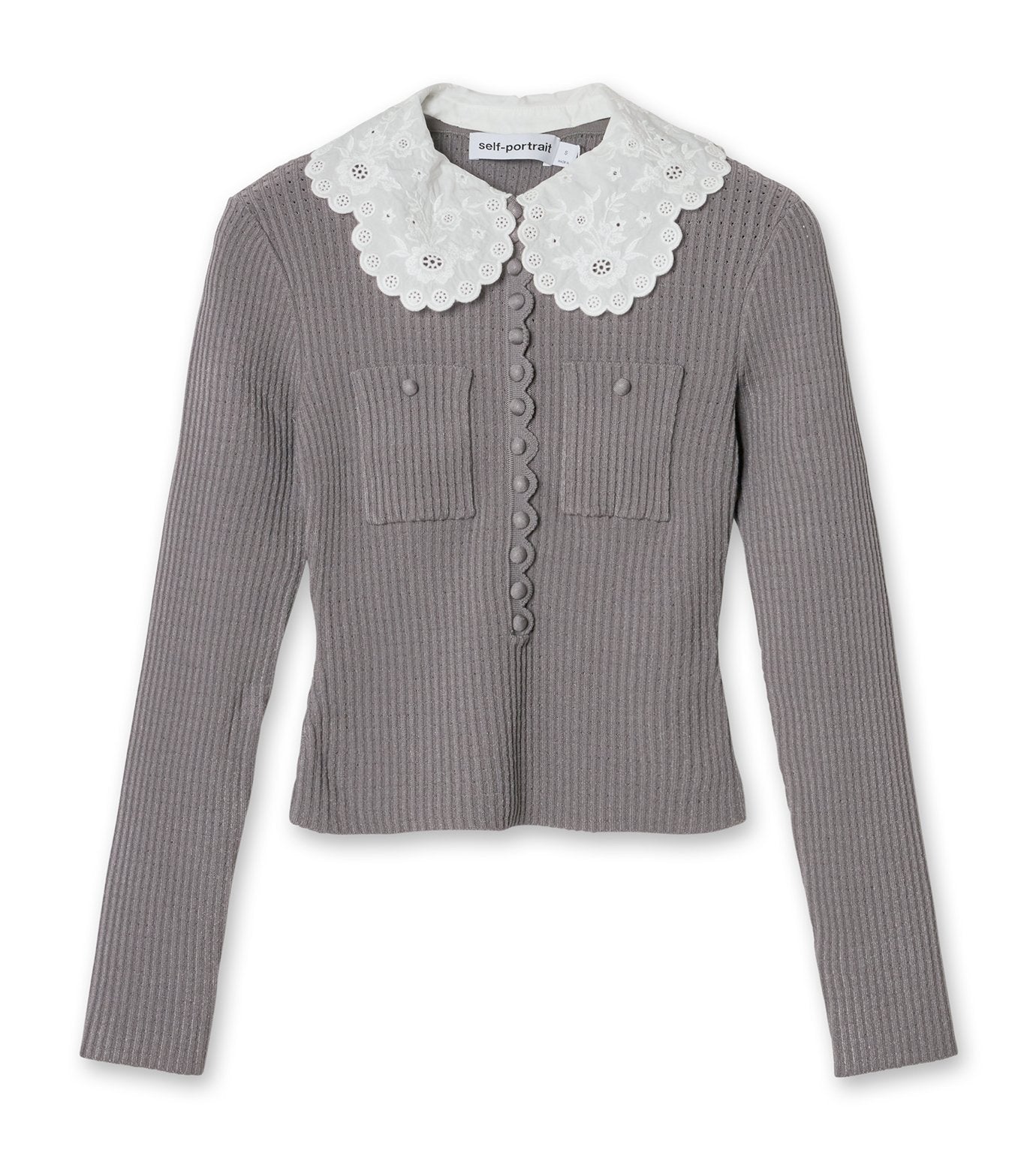 Grey Lace Collar Knit Top