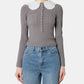 Grey Lace Collar Knit Top