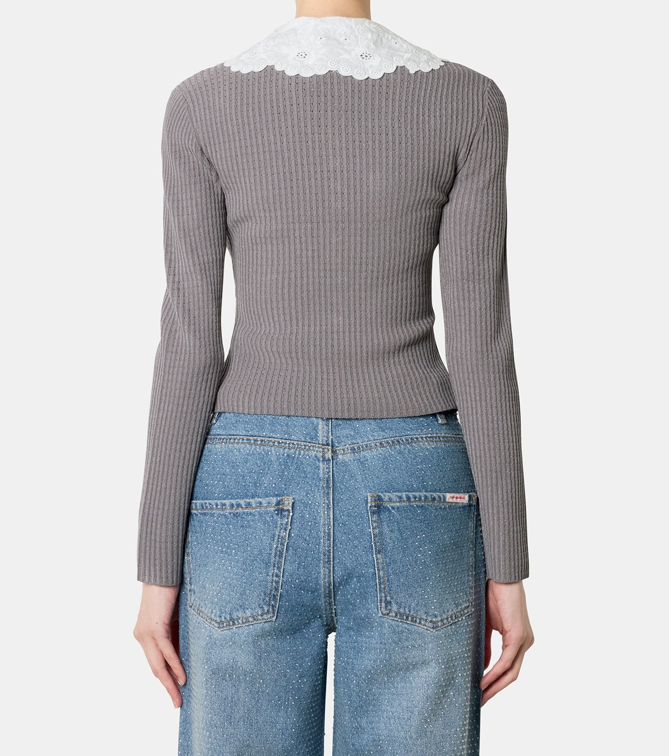 Grey Lace Collar Knit Top