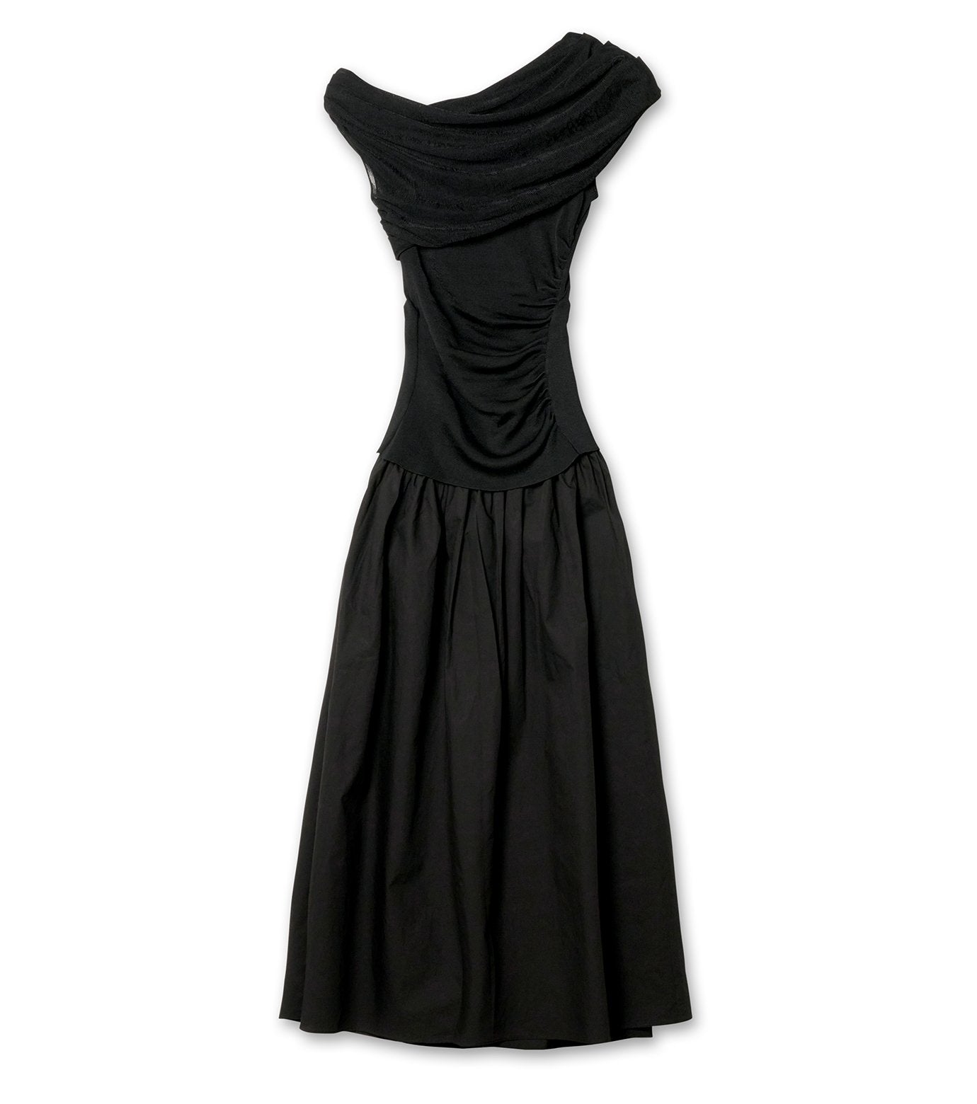 Black Cotton Draped Knit Midi Dress