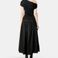 Black Cotton Draped Knit Midi Dress