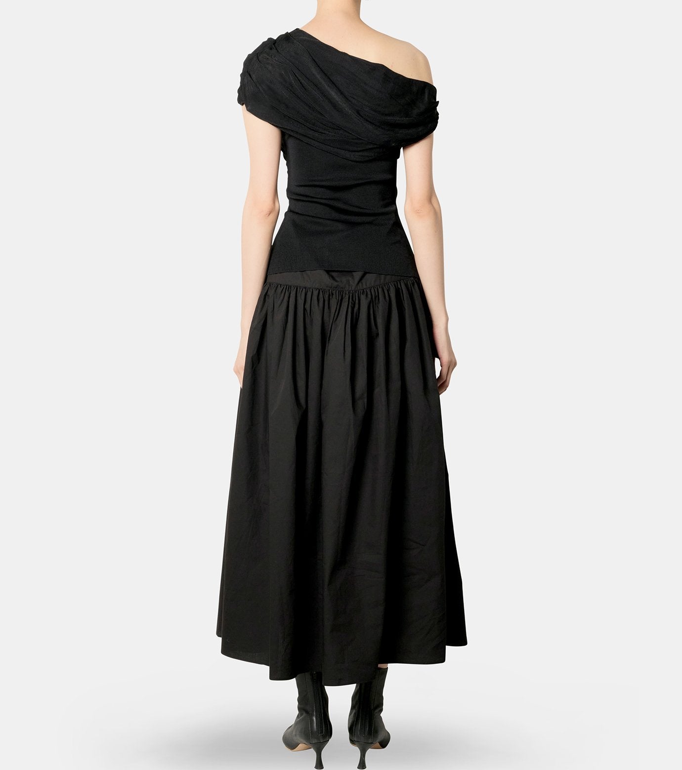 Black Cotton Draped Knit Midi Dress