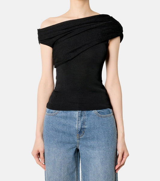 Black Draped Knit Top