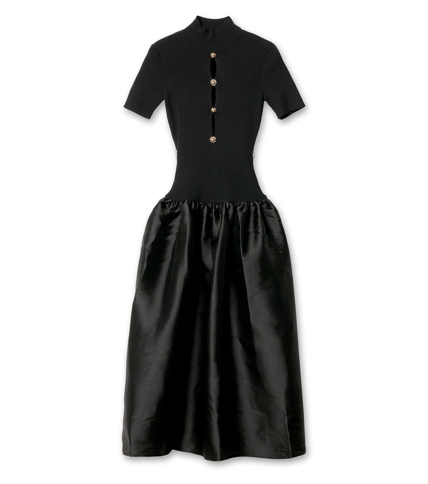 Black Knit Taffeta Midi Dress