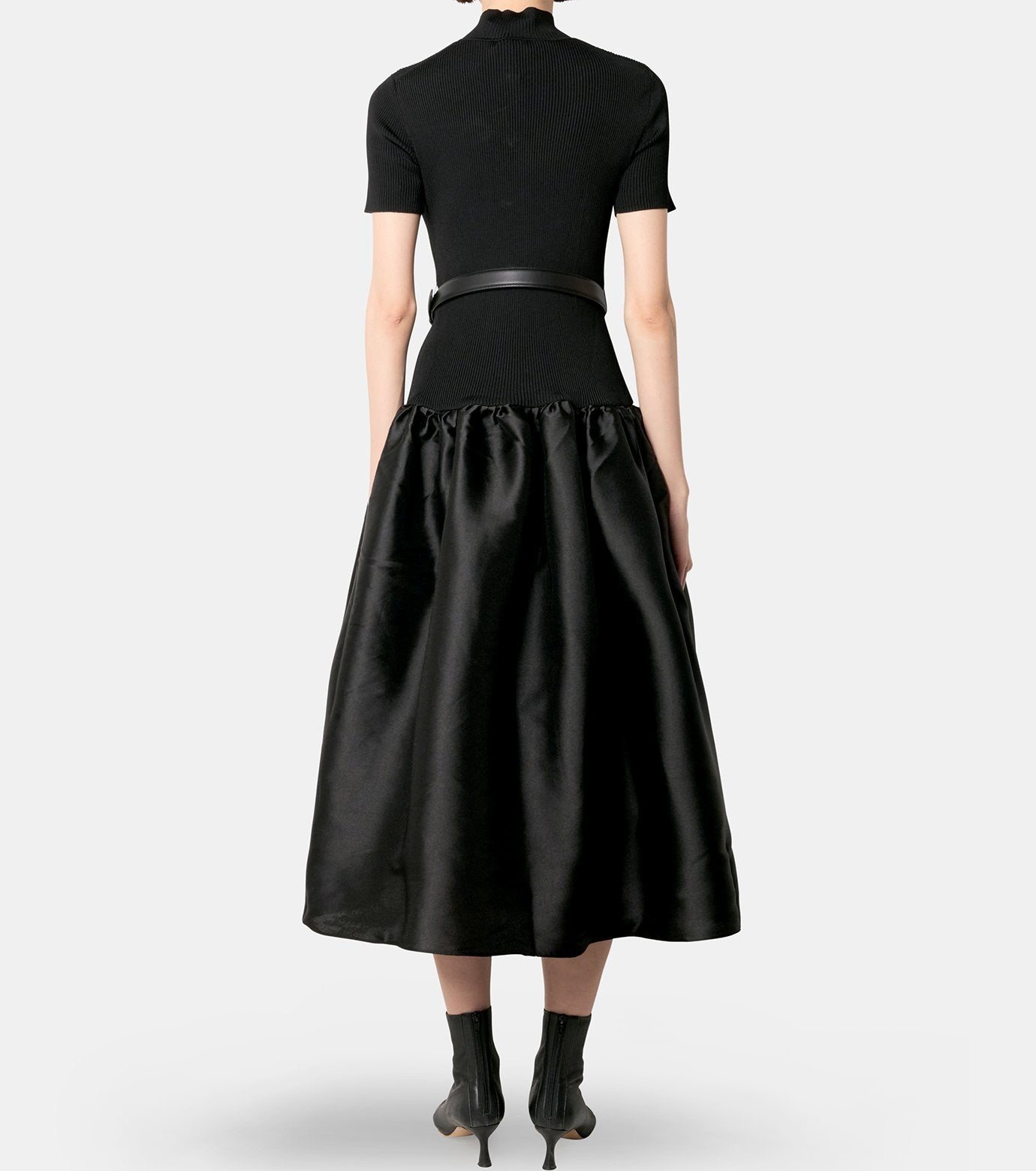 Black Knit Taffeta Midi Dress