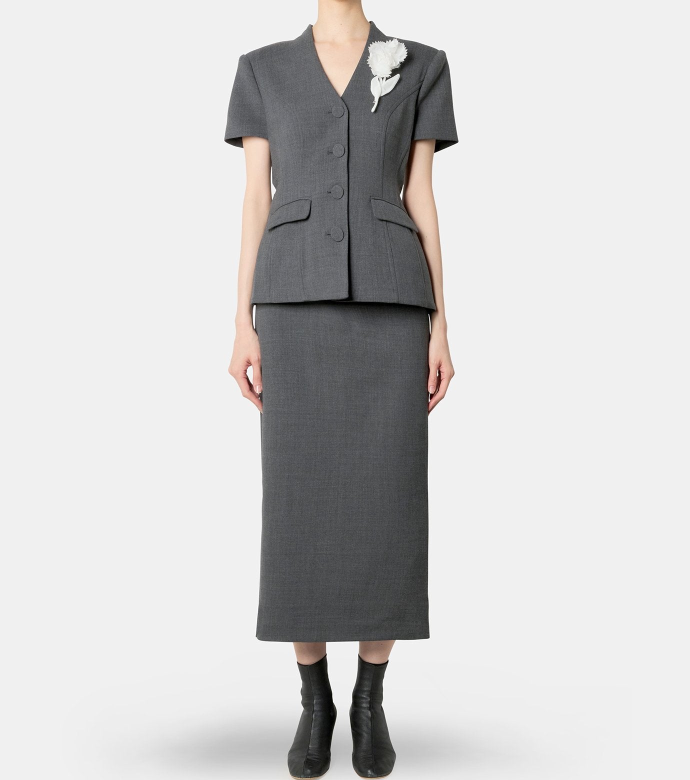 Grey Tailored Flower Detail Midi Dre