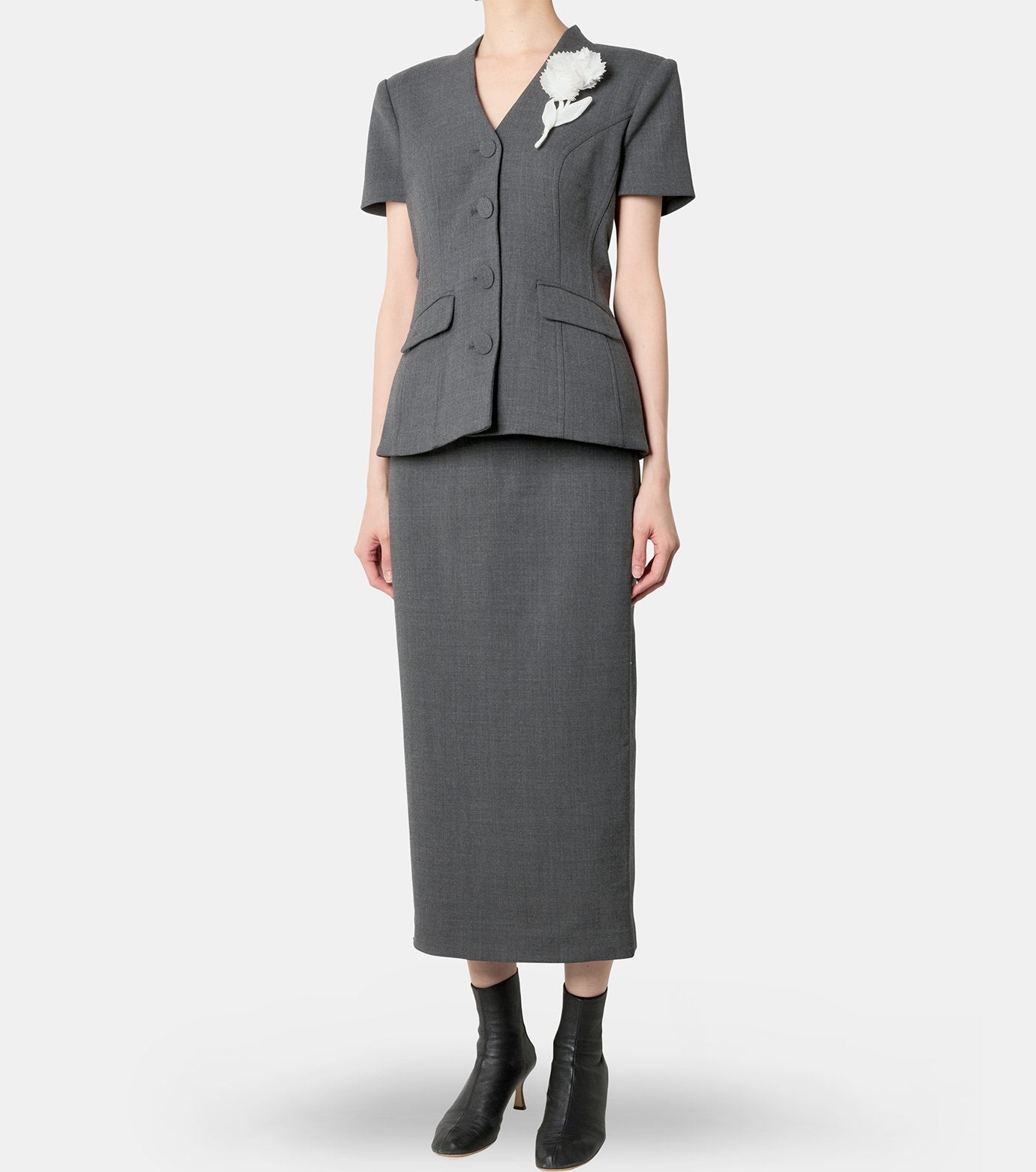 Grey Tailored Flower Detail Midi Dre