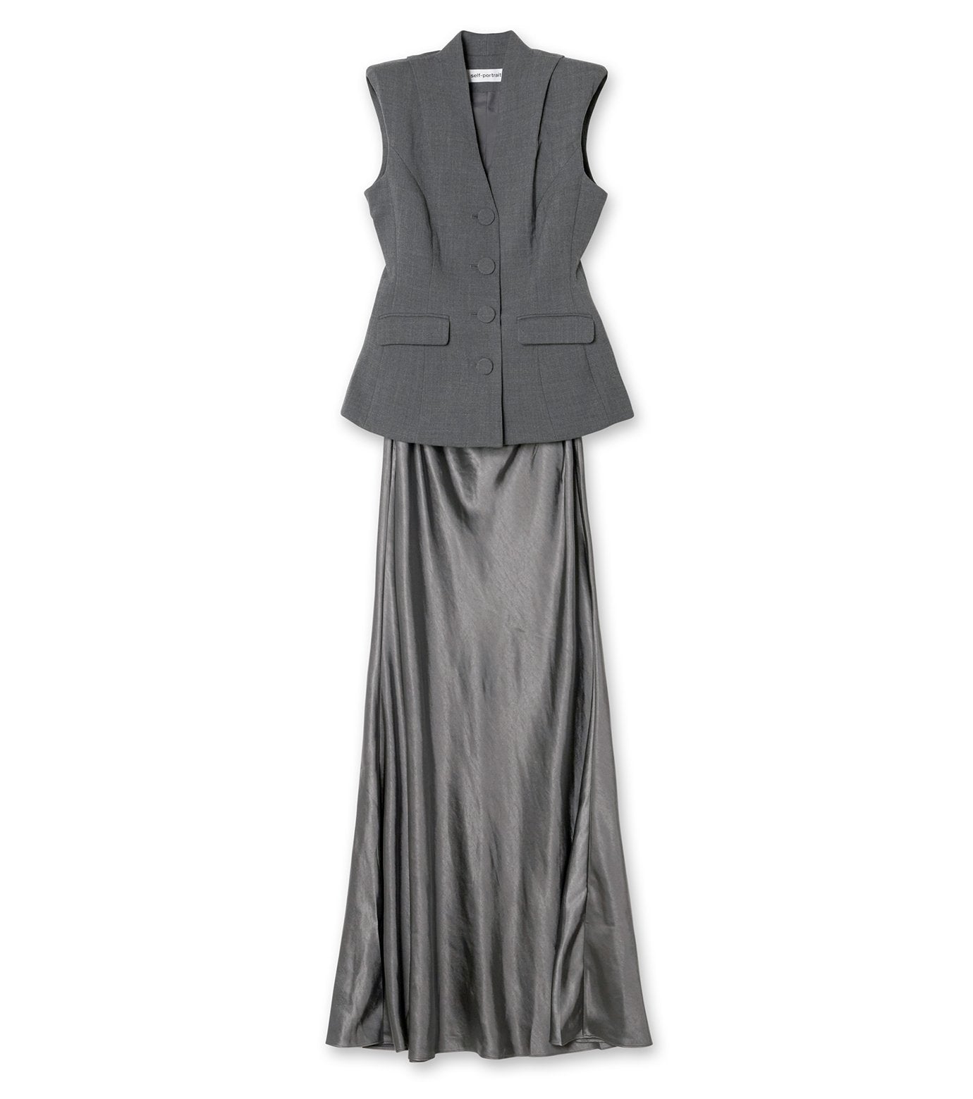 Grey Tailored Satin Maxi Dress