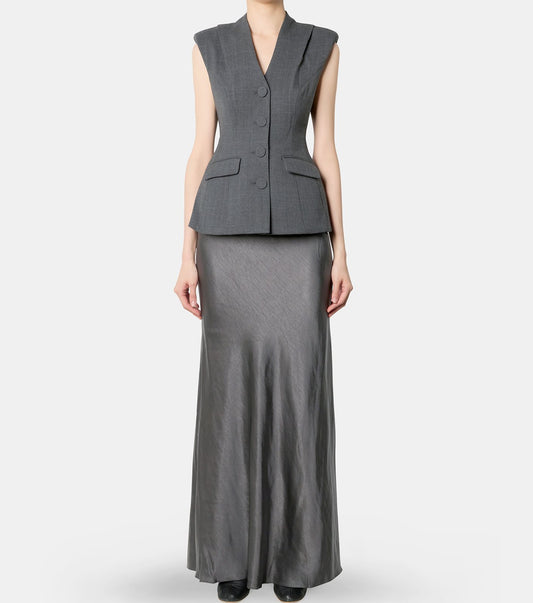 Grey Tailored Satin Maxi Dress
