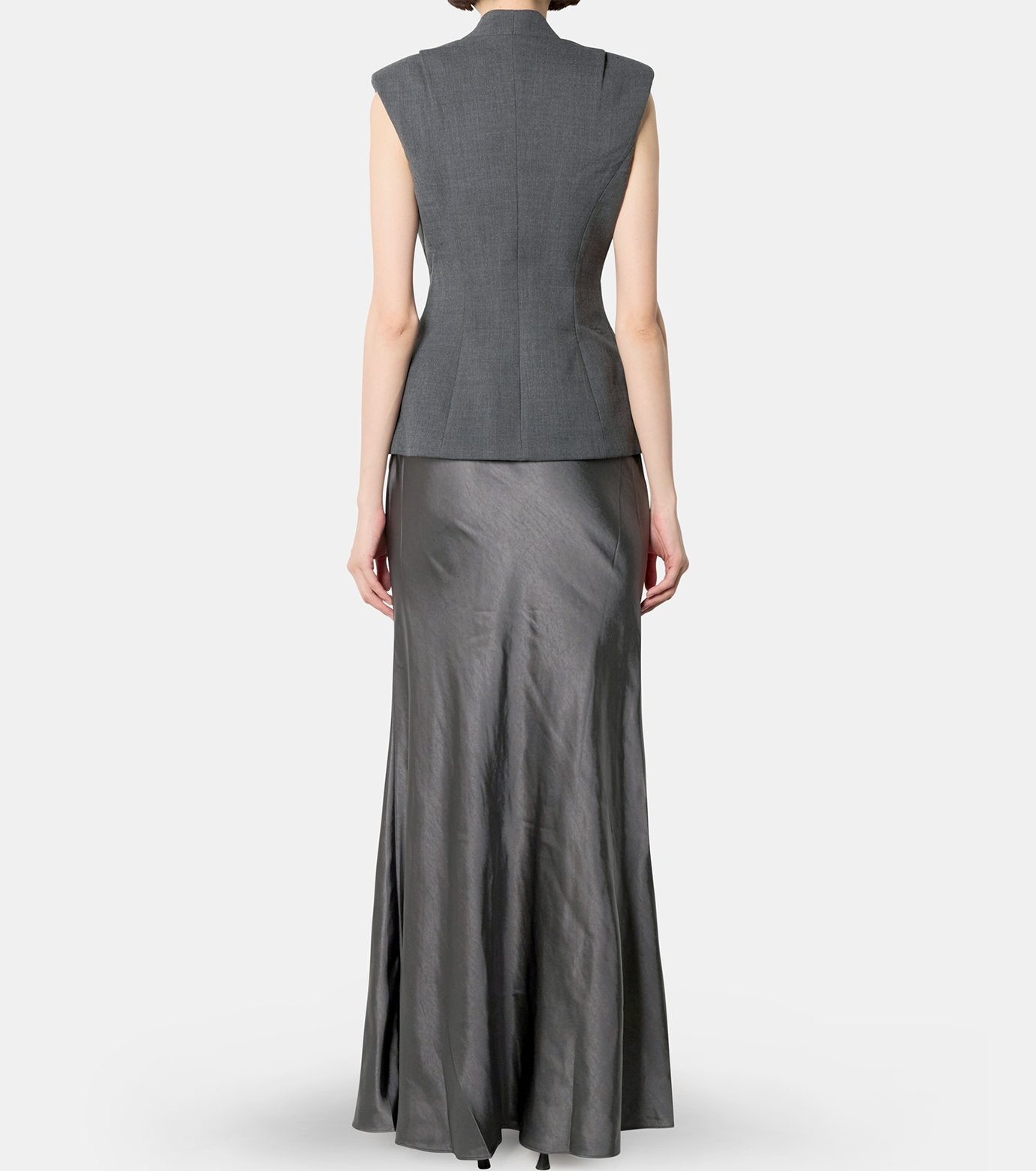 Grey Tailored Satin Maxi Dress