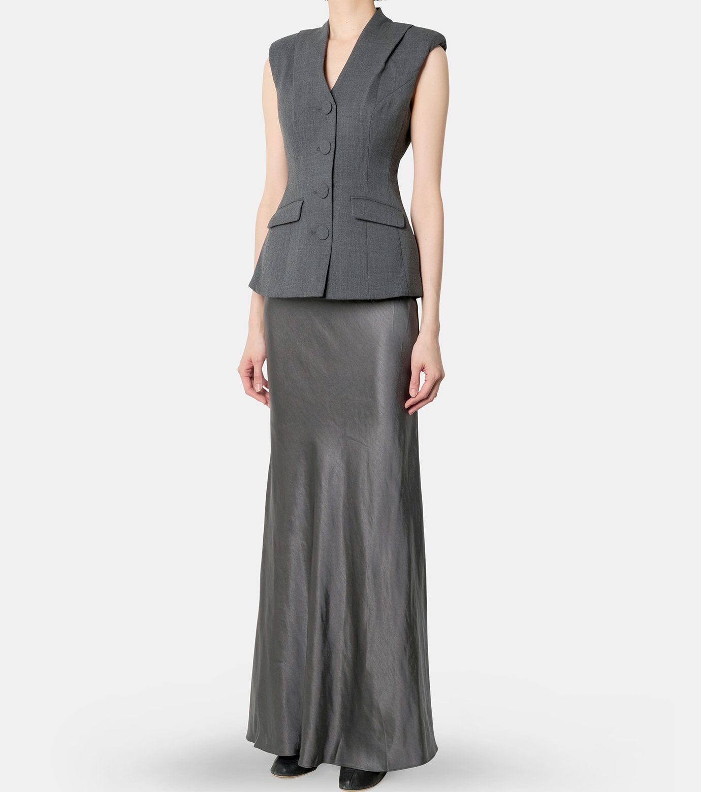 Grey Tailored Satin Maxi Dress