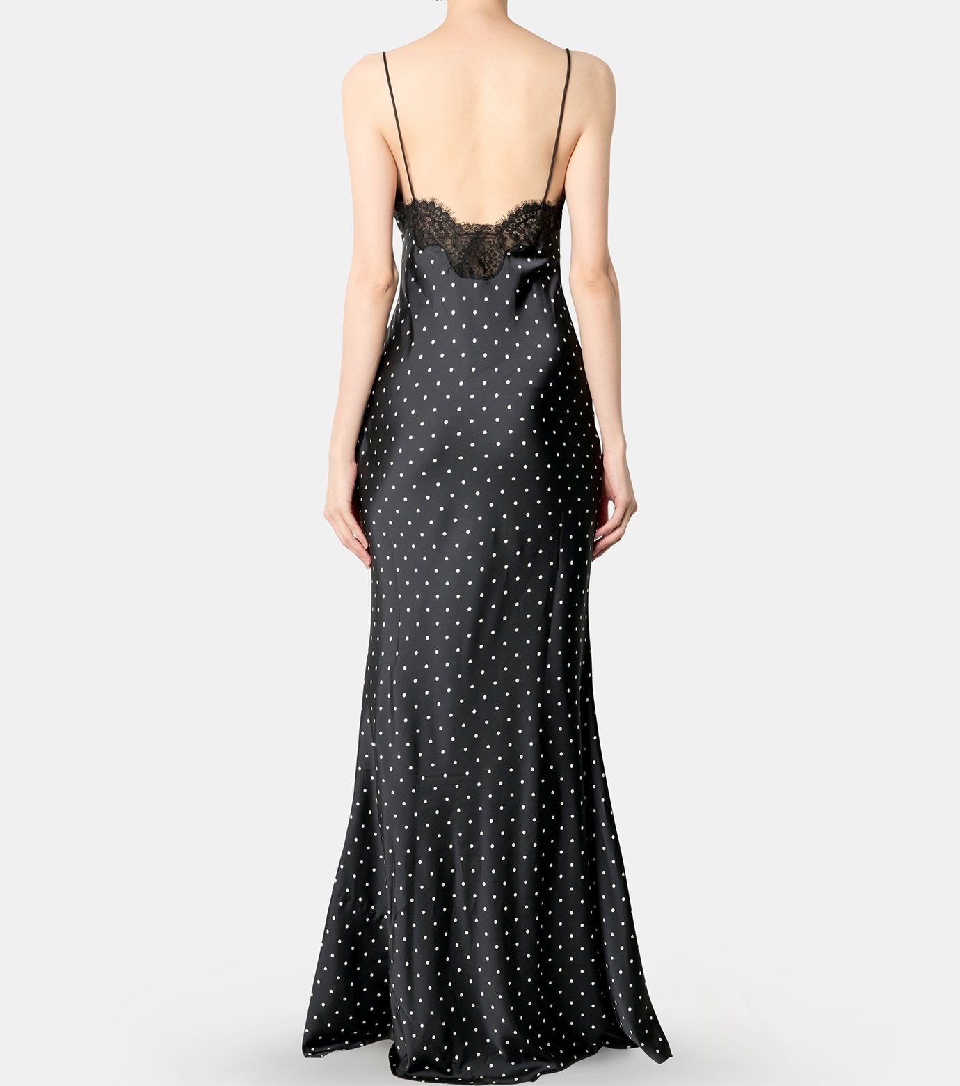 Polka Dot Satin Lace Maxi Dress