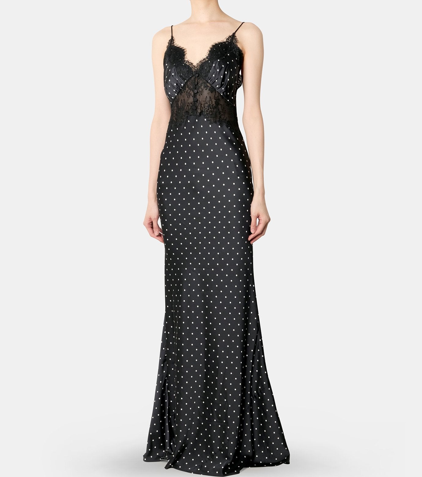 Polka Dot Satin Lace Maxi Dress