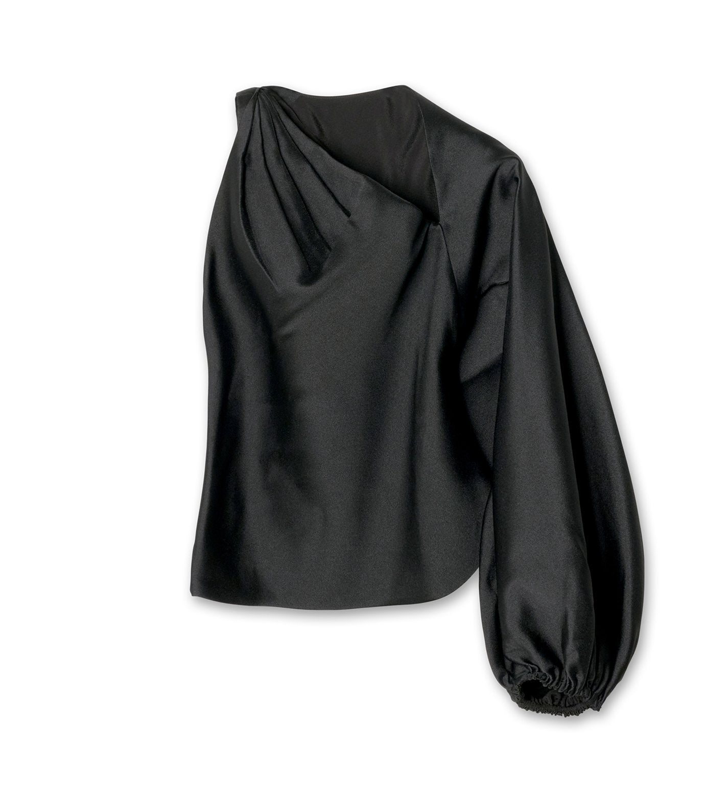 Black Taffeta Draped Sleeve Top