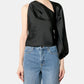 Black Taffeta Draped Sleeve Top