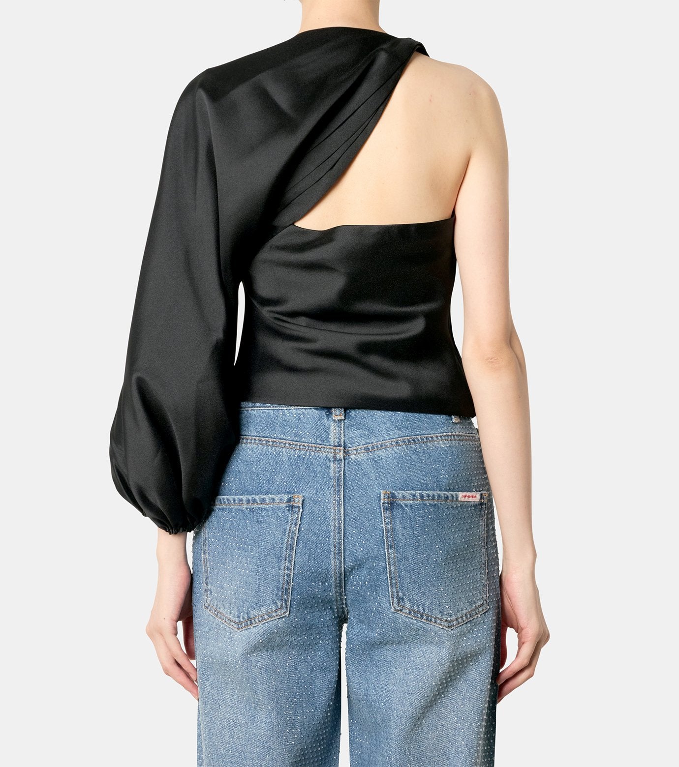 Black Taffeta Draped Sleeve Top