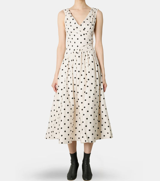 Cream Polka Dot Cotton Midi Dress