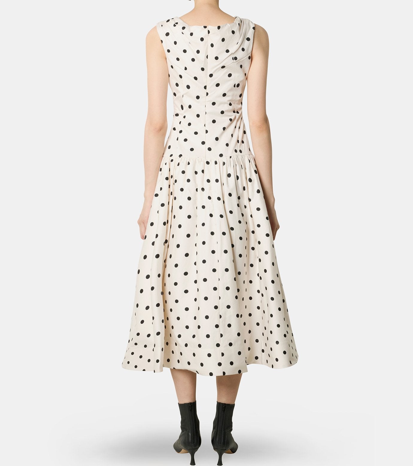 Cream Polka Dot Cotton Midi Dress