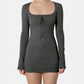 LS Mini Dress Zip Front