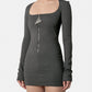 LS Mini Dress Zip Front