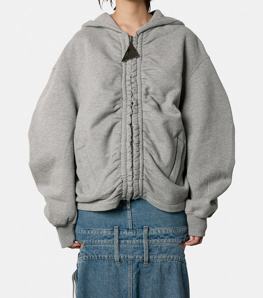 Gathered Zip Front Hoodie