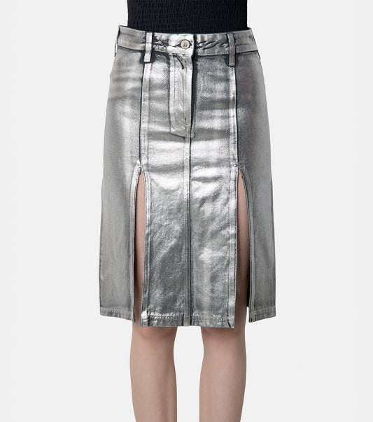 Shiny Coated Denim Skirt